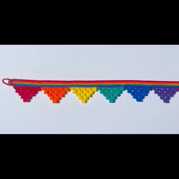 🎉HP🎉Handmade Crochet Neon Rainbow Granny Triangle Bunting - Picture 7 of 8